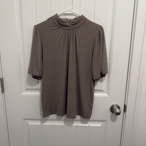 Calvin Klein Women's Brown High Neck Zipper Back Blouse Size Small